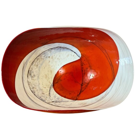 Murano Yalos Art Glass Centerpiece Bowl Rouge Ivory And Red 20" X 11.5" X 7" Dec - Picture 8 of 10